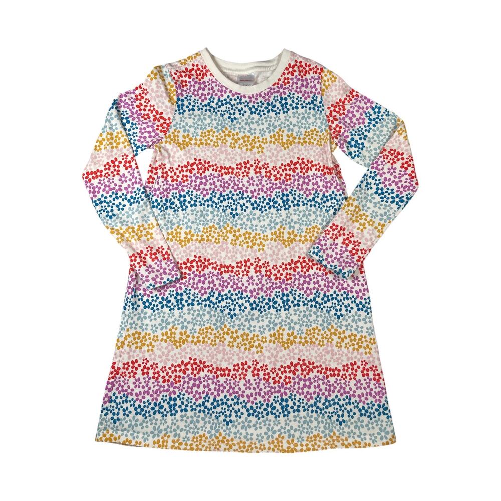 Hanna Andersson Girls LS Rainbow Floral Stripe T-Shirt Dress-size 12